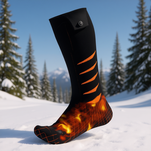 Chaussettes chauffantes d'hiver pour femmes, longueur genou, chauffage électrique rechargeable pour le ski, noir, orange - Product Image 2