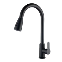Robinet de cuisine commercial moderne à poignée unique en acier inoxydable finition brossée noire fonction eau chaude froide céramique classique