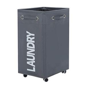 Foldable Add LOGO Oxford Waterproof Dirty Clothes Slim Grey <b>Wicker</b> Storage <b>Basket</b> with Lid - Product Image 3