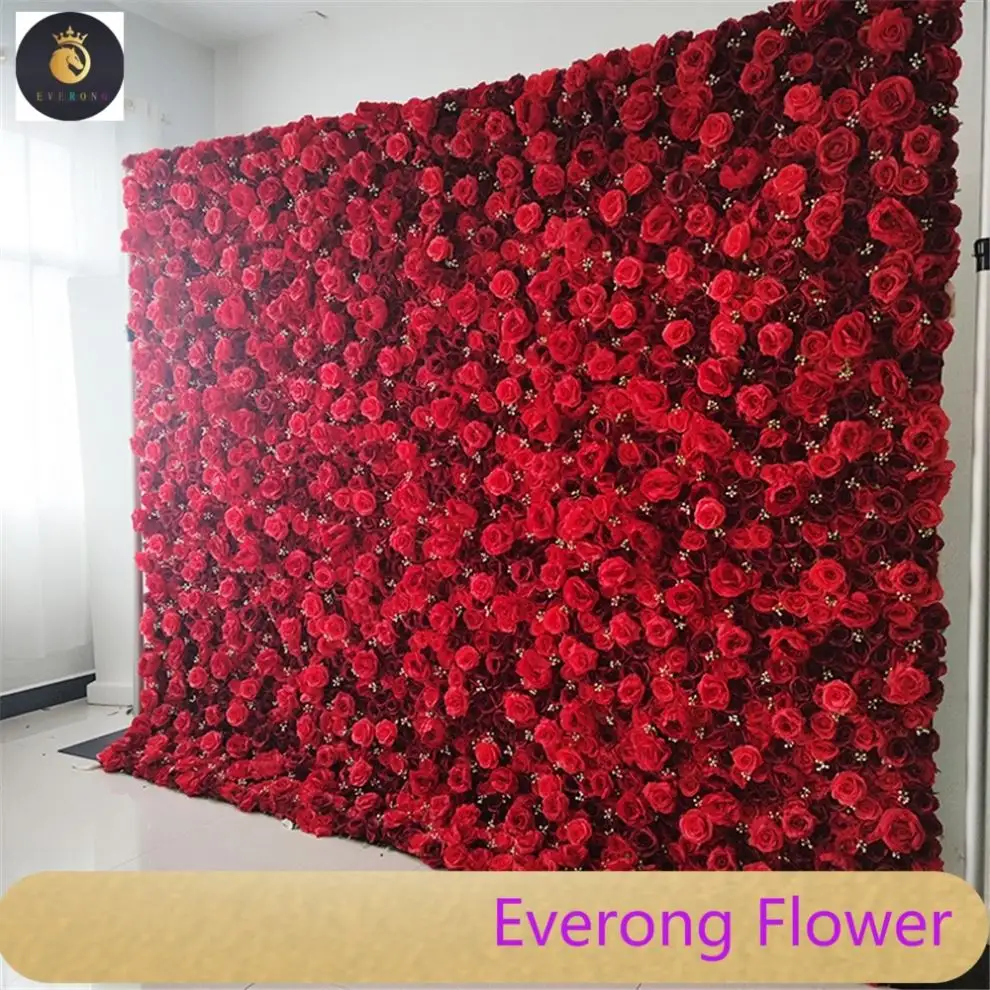 V5 Custom 5D Roll Up Cloth Red Flower Rose Wall Decor Fabric Wedding Artificial Silk Flower Wall Panel Backdrop Flowerwall