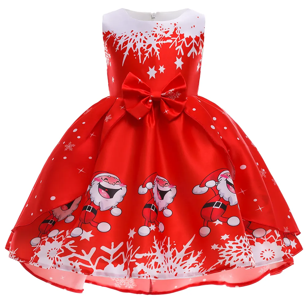 أحمر بطول الركبة فستان حفلة عيد الطفل الصغير الفتيات ملابس عيد الميلاد