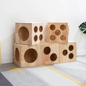 Wooden Dice Combination Cat <b>House</b> Multifunctional Pet <b>Bed</b> For Indoor Cats Small Size Four Seasons Use - Product Image 1