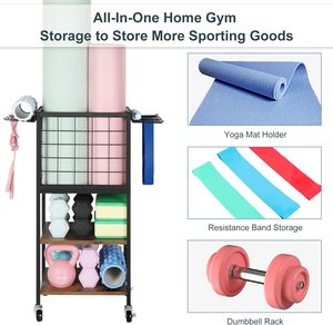 Trọng Lượng Giá Cho Nhà Phòng Tập Thể Dục Quả Tạ Yoga Mat Lưu Trữ Giá Giỏ Hàng Nhỏ Kim Loại Gỗ Nhà Phòng Tập Thể Dục Tập Thể Dục Thiết Bị Lưu Trữ Với Móc - Product Image 5