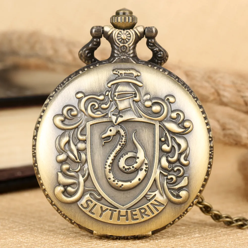 นาฬิกาแฮร์รี่ฮอกวอตส์เฮาส์ Pocket College Slytherin Analog Pendant Watch Creative Personality Pocket Watch (KWT2198)