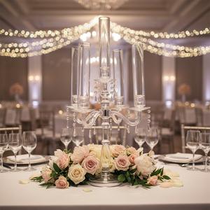 Centrotavola EG-M83 di alta qualità per matrimoni ed eventi, portacandele trasparente a 5 teste - Product Image 5