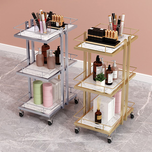 Luxury Modern 3-Tier Rolling <strong>Trolley</strong> with Gold Metal Wheels Salon &amp; Spa Use 360-Degree Rotation &amp; High Load-Bearing Capacity - Product Image 2