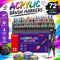 Ensemble de marqueurs de peinture acrylique à pointe flexible, 12 à 84 couleurs, encre à base d'eau, pointe flexible, multi-surfaces, stylos d'art pour bricolage