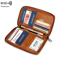 Portefeuille personnalisé en similicuir avec blocage RFID, porte-cartes de crédit, pochette, organisateur de documents, porte-passeport en cuir PU avec fermeture éclair