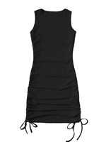 Robes Courtes Sans Manches Froncées pour Femmes, 100% Coton Tie-Dye, Col Rond, Coupe Ajustée, Cordon Latéral, Vente en Gros de Haute Qualité