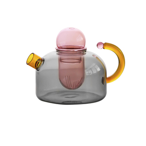 กาต้มน้ำแก้วทนความร้อนแบบน่ารักสีตัดกันสำหรับแยกน้ำชาและน้ำ - Product Image 6
