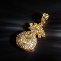 Nouveau Collier Pendentif Chaîne Sac à Monnaie Dollar Américain en Cuivre Plaqué Or et Zirconium, Accessoires Hip-hop Transfrontaliers