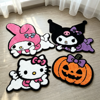 Tapis tufté à la main de forme irrégulière, motif anime, squelette gothique, dessin animé, Hello Kitty, tapis tufté fait main, tapis de sol artisanal