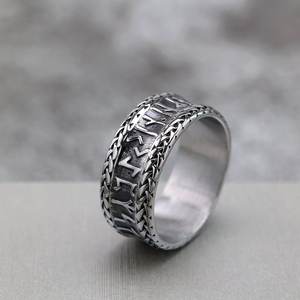 European American Retro Stainless Steel Men's <b>Ring</b> Viking Letter Design Hip Hop Style Fashion Jewelry Gift - Product Image 1