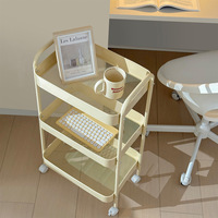 GREENSIDE Étagère de rangement en métal pliable à trois niveaux pour chambre à coucher, salon, cuisine, salle de bain, dortoir, chariot à collations