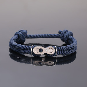 Unisex Velcro Double Layer Milan Nylon Nautical <b>Rope</b> Bracelet Stainless Steel Magnetic Clasp Bike <b>Chain</b> Link Unisex Jewelry - Product Image 1