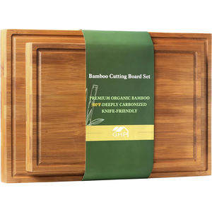 ชุดเขียง<span class=keywords><strong>ไม้</strong></span>ไผ่คาร์บอนไนซ์ 2 ชิ้น เกรดอาหาร ปลอดสารพิษ ใช้ได้สองด้าน สำหรับเสิร์ฟอาหารและหั่นอาหาร อุปกรณ์ครัว - Product Image 1