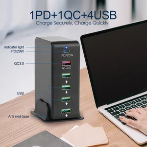 ILEPO מותג 65W PD2.0 6-יציאת עגינה תחנת USB אוניברסלי טלפון סלולרי שולחן העבודה קיר בית USB מטען טעינה תחנה