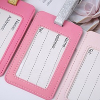 Souvenir Gaya Hawaii Kustom Baru Imut Bentuk Kucing Desain Cetak Bunga Logo Pink Shiny PU Kulit Tag Bagasi untuk Anak Perempuan