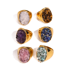 J & D优雅设计18k金不锈钢大椭圆形海蓝宝石彩色厚实抛光戒指 - Product Image 3
