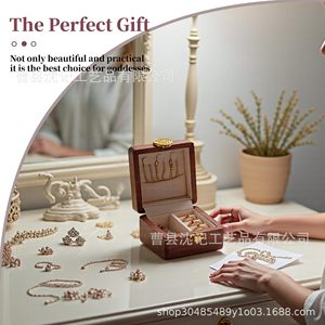 KAOTGOT Wooden Jewelry Box Rectangle Portable <b>Storage</b> For Bracelet Earring <b>Ring</b> Desktop Organizer Solid Color - Product Image 4