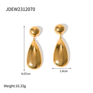 1 Pair IG Style Water Droplets Stainless Steel 18K Gold Plated Drop <b>Earrings</b> - Product Image 6