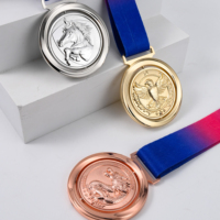 Personnalisé 3D Double Logo Football Sports Récompense Médaille Or Métal Sublimation Ruban Longe Cuivre Plaqué Trophées Plaques Salon