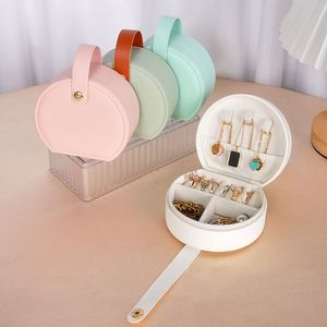 Mini Half Round Travel Jewelry <b>Box</b> Portable PU Leather Jewelry Organizer Necklace <b>Earring</b> Ring Storage Case - Product Image 3
