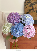 Ensemble de fleurs d'hortensia artificielles réalistes, dégradé rose, bleu et violet, avec feuilles vertes, pour centre de table et décoration d'événements