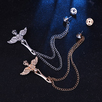 Broche 3D en relief Aile d'ange Couronne, Double couche, Chaîne à pampilles, Épingle de revers, Plaqué or et argent vintage, Bijou broche croix aile