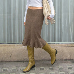 Falda Midi de Punto Estilo Sirena con Encaje y Volantes, Diseño Retro Americano Elegante para Mujer - Product Image 2