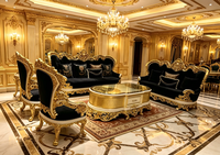 Sofá de Madera Dorado Retro, Estilo Europeo, de Lujo, con Esponja de Alta Densidad, Desmontable y Lavable, para Villa Real Turca