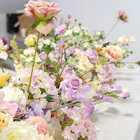 Chemin de table en fleurs artificielles 200x40cm, roses violettes et roses en soie, guirlande de table pour mariage, réception, décoration de table à manger
