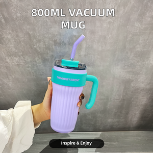 Оптовая продажа, 860 мл, изолированная кофейная кружка, Вакуумная чашка для мороженого, соломенная большая емкость, чашка с ручкой, горячая холодная нержавеющая сталь, стакан - Product Image 4