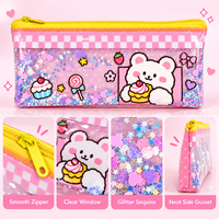 Sac de papeterie en PVC Quicksand pour étudiants, à pois, étoiles mobiles, fermeture éclair fluide, pour usage scolaire quotidien, couleurs personnalisées, vente en gros, OEM