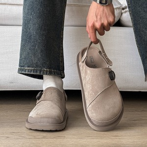 Summer cowhide <b>slippers</b> Men's Women's Couple Style Beige Suede Closed Toe Genuine Leather Sandals Outdoor Beach Shoes - Product Image 3