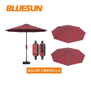 Bluesun Outdoor Zonne-Energie Paraplu Zonnecellen Fotovoltaïsche Paraplu Led Licht Zonne-Energie Parasol Met Usb Oplader