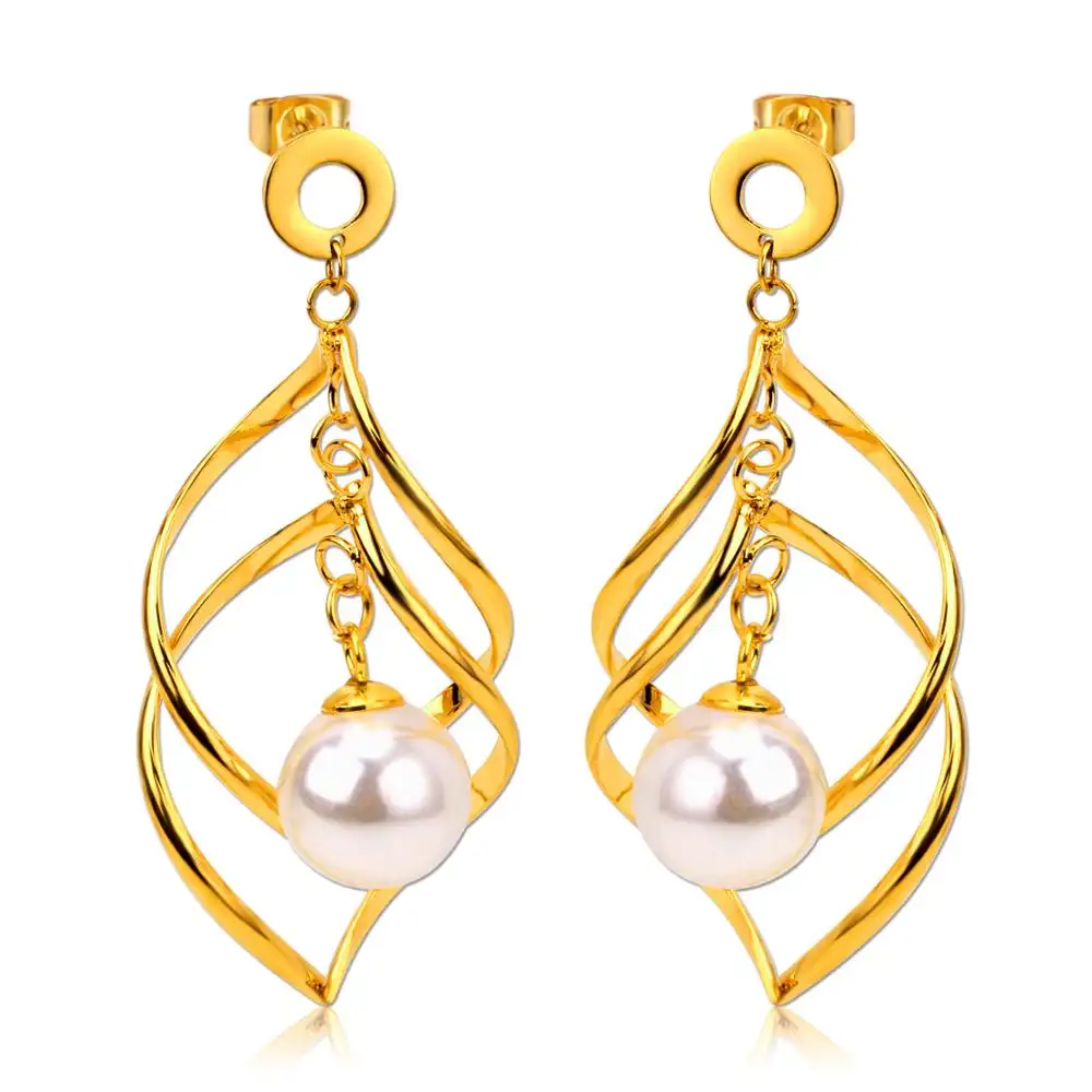 Großhandel Modeschmuck Gold Perle Charme Tropfen Ohrringe anmutige Frauen Verlobung Kronleuchter Ohrringe