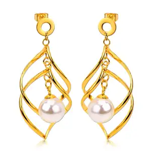 Wholesale fashion jewelry gold pearl charm drop earrings graceful women engagement chandelier earrings
