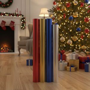 Papier d'emballage de Noël en feuille métallique imperméable recyclable brillant or/argent/rouge/vert, emballage cadeau de luxe pour les fêtes A4 - Product Image 5