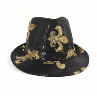 Chapeau de cowboy HLC ACC à sequins Fleur de Lys pour Mardi Gras, chapeau Fedora noir à sequins, accessoire de costume pour défilé de carnaval de la Nouvelle-Orléans