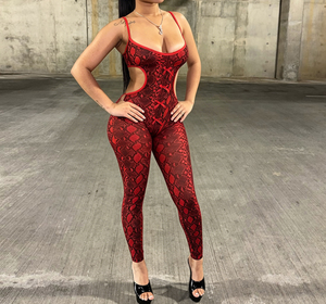 Viviblook D26JP153 Mono de mujer sexy de verano sin mangas con estampado de serpiente, tirantes, espalda descubierta y lazo, mono casual - Product Image 1