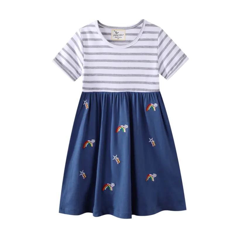 Vestido de algodón de manga corta para niña, diseño de primavera y verano, a rayas, 2-7 años, novedad