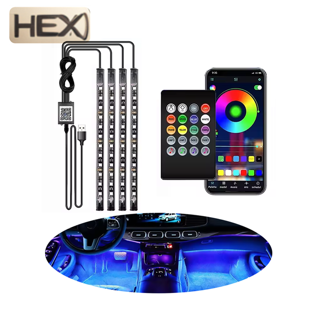 Auto Ambient 48 LED RGB LED Strip Light Wireless APP Remote Control Car Interior Atmosphere Neon Lamp USB Cigarette Lighter Plug