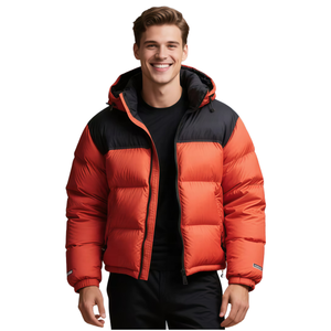 Veste <span class=keywords><strong>d</strong></span>'hiver surdimensionnée personnalisée pour homme, imperméable, ultra-légère, avec fermeture éclair, en <span class=keywords><strong>duvet</strong></span>, noire, avec logo imprimé - Product Image 1