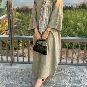Dubai Trung Đông Thổ Nhĩ Kỳ Lỏng Lớn Hồi Giáo Thanh Lịch Cardigan Kimono Bán Buôn Chia Tay Áo Linen Mở Abaya Hồi Giáo Quần Áo
