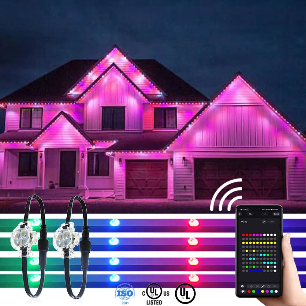 Kalıcı noel aydınlatma Ip68 akıllı Wifi denetleyici ev dış Led ışıkları kalıcı tatil ışıkları