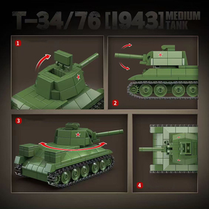 Modèle de collection en plastique, 415 pièces, briques, véhicule blindé de combat principal, T-34/76, char moyen soviétique de la Seconde Guerre mondiale, ensemble de blocs de construction, jouet - Product Image 3