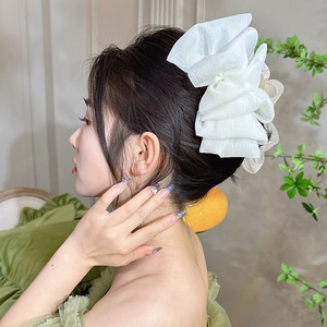 High-end mesh silver thread <b>bow</b> bubble hair <b>clip</b> for women, hair volume enhancement shark <b>clip</b>, back of head updo hair - Product Image 3