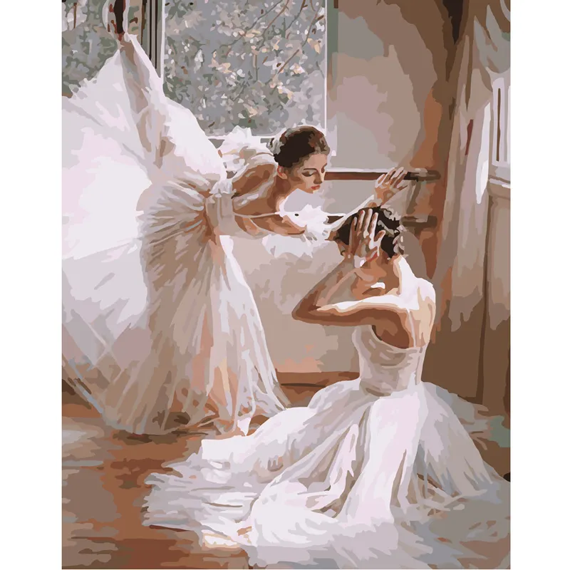 Hot Style Paint By Numbers On Canvas Diy Digital Painting Art Girls Dancing Ballet Indoor Wall Decor Oil Painting Portrait