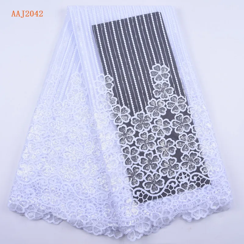 Latest High Quality 3d Flower Embroidered Lace Fabric African Sequins French Lace For Bridal Nigerian Net Lace 2042